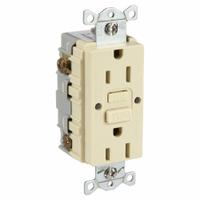 HUBBELL GFCI Receptacle: Duplex, 5-15, Ivory, GFCI, 125V AC, 15 A, 2 Pole / 3 Wire (MPN GFRWR15I)