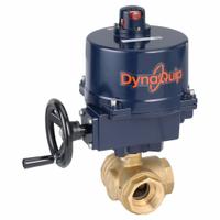 DYNAQUIP CONTROLS Electrically Actuated Three-Way Ball Valve: 3 in, Brass, 120V AC, L Flow (MPN EYHGAAUE01). Key specifications — Included Mounting: ISO 5211 Actuator Mounting Pad; Brand: DYNAQUIP CONTROLS; Actuator Features: Position Indicator.
