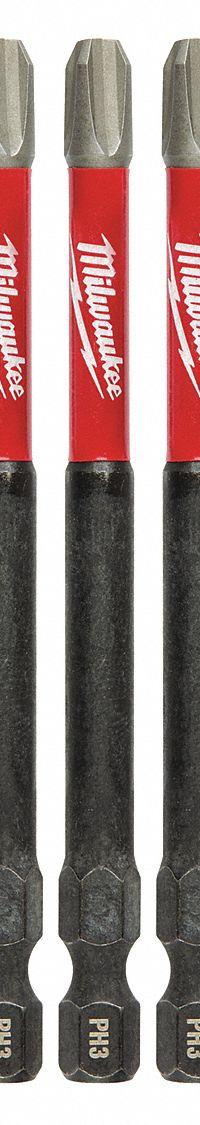 MILWAUKEE Driver Bit: Power Bit, Imperial, PH3 Bit Industry Size, #3 Bit Size, Std, Impact Rated (MPN 48-32-4566). Key specifications — attr1119695: MILWAUKEE; attr1119703: Alloy Steel; attr1119710: Standard; attr1119708: Hex; attr1202404: #3.