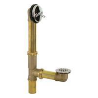 APPROVED VENDOR Shower Drain: Stainless Steel, Chrome, 1 1/2 in Overall Dia, Trip Lever, Slip (MPN 35201). Key specifications — Color: Gold; Includes: 2 Hole Overflow Plate; Connection Type: Slip; Material: Stainless Steel; Grate Material: Stainless Steel.