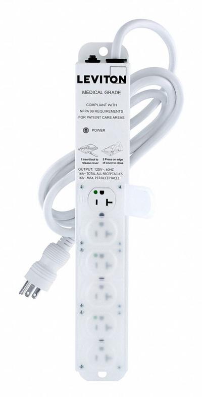 LEVITON Outlet Strip: 6 Outlets, 7 ft Cord Lg, 644 J Rated Energy, 20 A Current - Healthcare Power Strips