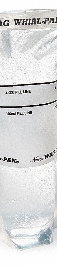 WHIRL-PAK Sampling Bag: Self-Standing, Sterile, 4 fl oz Capacity - oz, 118 mL Capacity - mL (MPN B01364). Key specifications — Brand: WHIRL-PAK; Color: Clear; Product Type: Sampling Bag; Standards: EPA; Style: Self-Standing.