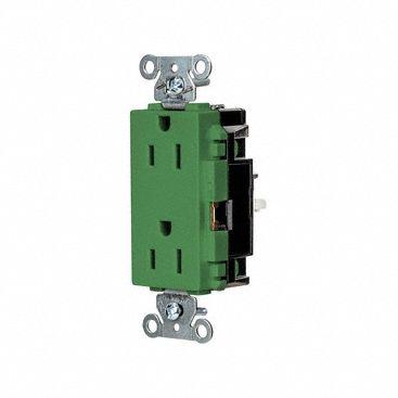 HUBBELL Receptacle: Decorator Duplex, 5-15, Green, 125V AC, 15 A, 2 Pole / 3 Wire (MPN DR15STGN) - General Purpose Receptacles