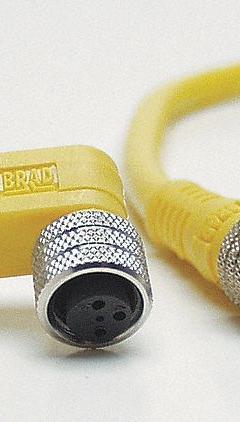 Cordset: M8 Male Right Angle X Bare Wire, 3 Pins, Yellow, PVC, 2 m Cable Lg, 24 AWG Wire Size (MPN 403007A10M020). Key specifications — Cable Jacket Color: Yellow; End 1 Mounting Orientation: Right Angle; End 1 Gender: Male; End 1 Connection Type: M8; Cable Jacket Material: PVC; Brand: BRAD HARRISON; IP Rating: IP67; End 2 Connection Type: Bare Wire.