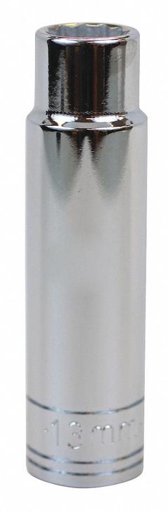 SK PROFESSIONAL TOOLS Socket: Metric, 1/2 in Drive Size, 13 mm Socket Size, 12-Point, Deep, Chrome (MPN 48013). Key specifications — attr1204417: SK PROFESSIONAL TOOLS; attr1204392: Chrome.