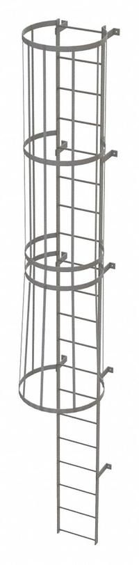 TRI-ARC Fixed Ladder with Safety Cage: 19 ft Overall Ht, 18 in Overall Wd, Steel, 20 Rungs (MPN WLFC1120). Key specifications — Brand: TRI-ARC; Assembly: Unassembled; Number of Sections: 2.