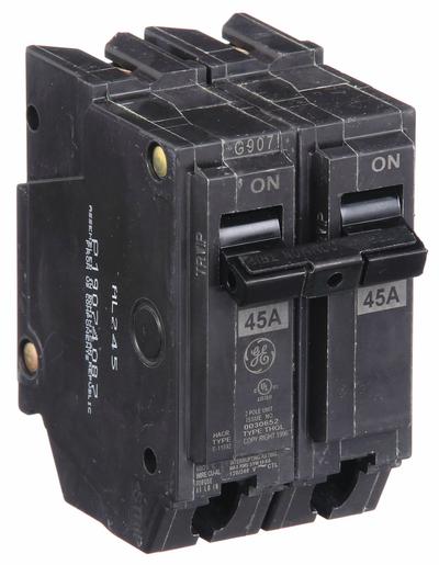 GE Miniature Circuit Breaker: THQL, 45 A, 120/240V AC, Single Phase, 10kA at 120/240V AC - THQP, THQL & THHQL Series, Plug-In GE Miniature Circuit Breakers