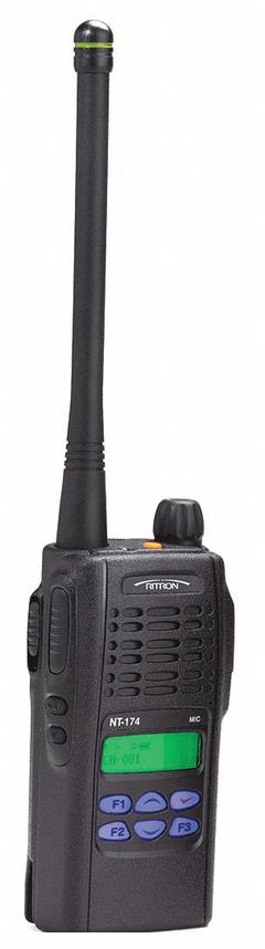 RITRON Handheld Two Way Radio: NT Series, VHF, Analog, 5 W, 255 Channels, Alphanumeric, 13 hr, IP65 (MPN NT-174). Key specifications — FCC License Required: Yes.