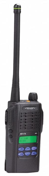 RITRON Handheld Two Way Radio: NT Series, VHF, Analog, 5 W, 255 Channels, Alphanumeric, 13 hr, IP65 (MPN NT-174). Key specifications — FCC License Required: Yes.
