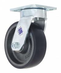 RWM Plate Caster: Swivel, Polyurethane, 6 in Wheel Dia, 2 in Wheel Wd, 7 5/8 in Mounting Ht, Roller (MPN 65-UIR-0620-S-76ST-ICWB). Key specifications — Wheel/Tread Color: Blue; Brand: RWM; Roll Up: Swivel with Brake.