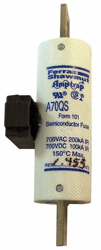 MERSEN Semiconductor Fuse: A70QS Series, Fast-Acting, 100 A, 700 V AC, 700 V DC DC Volt Rating - Fast-Acting Bolt-On Fuses