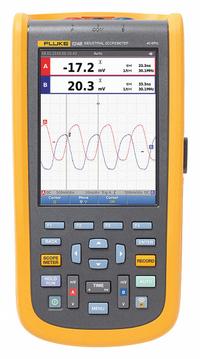 FLUKE Compact Handheld Oscilloscope: Compact Digital Oscilloscopes, Fully Isolated, Repeat, True RMS (MPN FLUKE-124B/WWG). Key specifications — Power Source: Battery; IP Rating: IP51; Manufacturer Part Number: FLUKE-124B/WWG; AC Magnitude Calculation: True RMS; Brand: FLUKE; CAT Safety Rating: CAT IV 600V; Digital Display Screen Type: TFT LCD; Includes: Banana-to-BNC Adapters (Black).