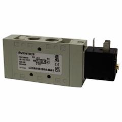 AVENTICS Solenoid Air Control Valve: Series L2, Single Solenoid, Four-Way / Two-Position, 12V DC (MPN L23BA452B000060). Key specifications — attr1077526: L23BA452B000060; attr1077589: Locking; attr1077598: Solenoid Air Control Valve; attr1077600: Spring Return.