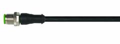 Cordset: M12 Male Straight X Bare Wire, 4 Pins, Black, PUR, 3 m Cable Lg, 4 A Max Current (A) (MPN 7000-12021-6340300). Key specifications — Cable Jacket Color: Black; End 1 Gender: Male; End 1 Mounting Orientation: Straight; End 2 Connection Type: Bare Wire; IP Rating: IP66K; Brand: MURRELEKTRONIK; Wire Size: 22 AWG; Cable Jacket Material: PUR.
