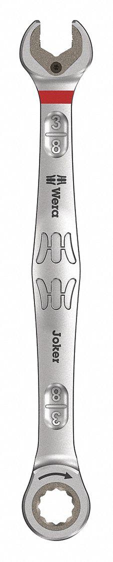 WERA Combination Wrench: Alloy Steel, Nickel Chrome, 3/8 in Head Size - SAE Spline Ratcheting Combination Wrenches