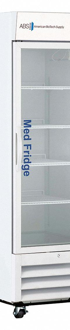 AMERICAN BIOTECH SUPPLY Pharmacy Refrigerator: 23 cu ft, Upright, 2°C to 7°C, 34 3/4 in Overall Dp (MPN PH-ABT-HC-S23G). Key specifications — Door Opening Style: Right; Color: White; Alarm Type: Temperature; Manufacturer Part Number: PH-ABT-HC-S23G; Brand: AMERICAN BIOTECH SUPPLY; Product Type: Pharmacy Refrigerator; Door Type: Swing Glass; Refrigerant Type: R-290.