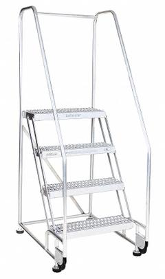 COTTERMAN Rolling Ladder: 2.5 ft Platform Ht, Assembled, Aluminum, 350 lb Load Capacity - Max (MPN 3TA26A3E20B8C50P6). Key specifications — Color: Gray; Brand: COTTERMAN; Handrail Configuration: Double Handrails; Rear Chain: None.