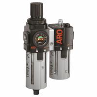 ARO Filter/Regulator/Lubricator: 1/2 in NPT, 172 scfm, 140 psi Max Op Pressure, 5 micron, Auto Drain (MPN C38341-601). Key specifications — attr109588: 2000; attr109524: ARO.