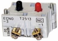 EATON Contact Block: 30 mm Panel Mounting Size, 1NO Early Close/1NC, Momentary/Make Before Break (MPN 10250T47). Key specifications — Contact Form: 1NO Early Close/1NC; Switch Action: Momentary/Make Before Break; Terminal Connection Type: Screw Clamp Terminals; Brand: EATON; Compatible with Series: E34.
