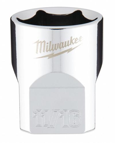 MILWAUKEE Standard Socket: SAE, 3/8 in Drive Size, 11/16 in Socket Size, 6-Point - Anti-Roll Hand Sockets