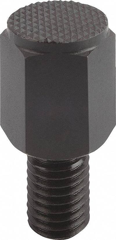 KIPP Positioning Foot w/Serrated Face: External Threads, Serrated, Steel, M8 Thread Size - Positioning Feet with Tempered Serrated Face