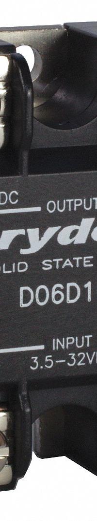 CRYDOM Solid State Relay: Surface Mounted, 60 A Max Output Current, MOSFET, DC Output (MPN D06D60). Key specifications — Brand: CRYDOM; Current Type: DC; Electrical Connection: Screw Clamp; Finger Safe: No; Input Current: 15 mA; Maximum Output Current without Heat Sink: Not Recommended; Mounting Style: Panel; Output Voltage: 1 to 48V DC.
