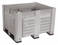 DECADE PRODUCTS Bulk Container: 25.4 cu ft, 48 in x 40 in x 31 in, Lid Not Included, 4-Way Entry (MPN M023000-104). Key specifications — Brand: DECADE PRODUCTS; Stackable: Stacking Capable; Shape: Rectangular; Runner Location: Short Side; Fork Entry: 4-Way Entry; Container Wall Type: Vented; Mobility: Stationary; Fork Pockets: Fork Pockets Included.
