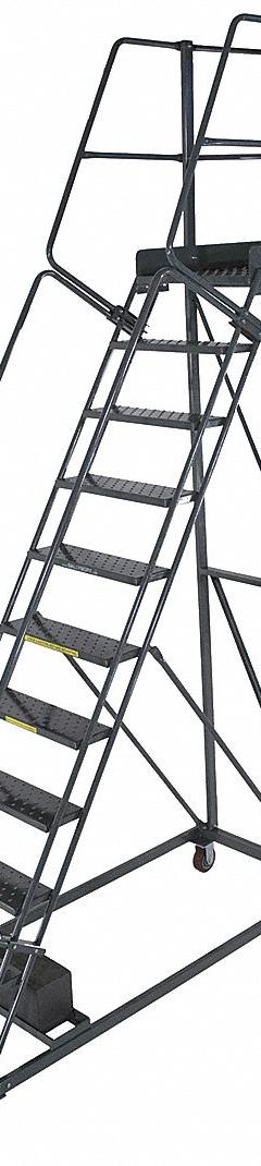 BALLYMORE Rolling Cantilever Ladder: 9.2 ft Platform Ht, Unassembled, Locking Casters, Steel (MPN CL-11-35-P). Key specifications — attr1051489: Gray; attr1051483: BALLYMORE; attr1051499: Double Handrails; attr1051504: Steel.