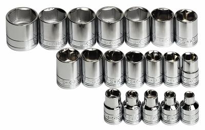 SK PROFESSIONAL TOOLS Socket Set: 3/8 in Drive, 19 Piece, 6-Point, Metric - SAE & Metric Socket Sets