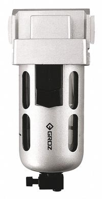 GROZ Compressed Air Filter: Particulate, 1/2 in NPT, 40 micron, 125 cfm, 145 psi Max Op Pressure (MPN F15933-S). Key specifications — attr110055: Standard Duty; attr110008: GROZ.