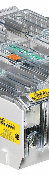 BUSSMANN Fuse Block: Open Block Design, 3 Pole, 600 V AC, Box Lug, Non-Indicating (MPN HM60400-3CR). Key specifications — attr233046: BUSSMANN.