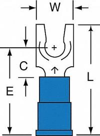 3M Fork Terminals: Blue, Vinyl, #8 Stud Size, 16 AWG – 14 AWG Wire Range, Locking Fork, 1,000 V (MPN MVU14-8FLK). Key specifications — Barrel Style: Funnel; Manufacturer Part Number: MVU14-8FLK; Brand: 3M; Series: TR.