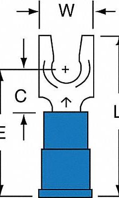 3M Fork Terminals: Blue, Vinyl, #8 Stud Size, 16 AWG – 14 AWG Wire Range, Locking Fork, 1,000 V (MPN MVU14-8FLK). Key specifications — Barrel Style: Funnel; Manufacturer Part Number: MVU14-8FLK; Brand: 3M; Series: TR.