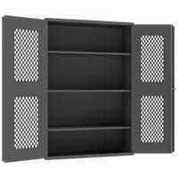 DURHAM MFG Storage Cabinet: 48 in x 24 in x 72 in, 3 Adj Shelves, Swing Handle & Keyed, Frame, Gray (MPN EMDC-482472-95). Key specifications — Brand: DURHAM MFG; Body Panel Type: Ventilated; Base Type: Frame; Cabinet Color: Gray; Frame Assembled: Assembled.