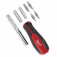 MILWAUKEE Multi-Bit Screwdriver: Phillips/Slotted/Square/Torx Tip, 9 Tips, 10 in Overall Lg, Long Lg (MPN 48-22-2761). Key specifications — attr1205339: Phillips: #1 + #2; attr1205303: MILWAUKEE.