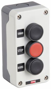 DAYTON Control Station: (3) Push Buttons, 0 Pilot Lights, 2NO/1NC, Forward/Stop/Reverse (MPN 32W272). Key specifications — Brand: DAYTON; Operator Legend: Forward/Stop/Reverse; Operator Color: Red; Operator Configuration: (3) Push Buttons; Operator Configuration Type: (3) Push Buttons.