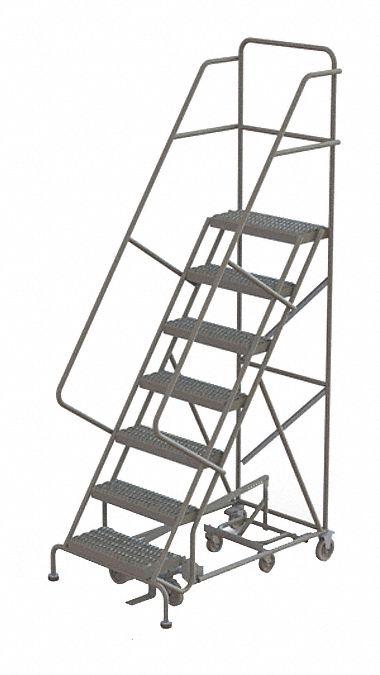 TRI-ARC Rolling Ladder: 5.8 ft Platform Ht, Unassembled, Steel, Foot-Activated Step Lock - Steel Manual-Lock All-Direction Ladders