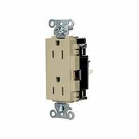 HUBBELL Receptacle: Decorator Duplex, 5-15, Ivory, 125V AC, 15 A, 2 Pole / 3 Wire (MPN DR15STI)