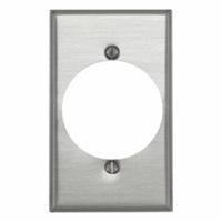 LEVITON Wall Plate: Single Circular Opening, 1 Gang, Silver, Std Size (MPN 83028). Key specifications — Brand: LEVITON; Material: Aluminum.