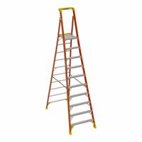WERNER Podium Stepladder: 12 ft Ladder Size, Fiberglass, 300 lb Load Capacity, 56 lb Wt (MPN PD6210). Key specifications — Brand: WERNER; Included Features: Guard Rail.