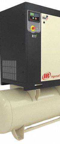 INGERSOLL RAND Rotary Screw Air Compressor: Horizontal, 15 hp, 56.1 cfm, 120 gal Tank, 230V AC (MPN R11I-A125/120-230-3). Key specifications — attr48606: Three; attr48593: 230V AC; attr48578: INGERSOLL RAND; attr110305: Not Included.