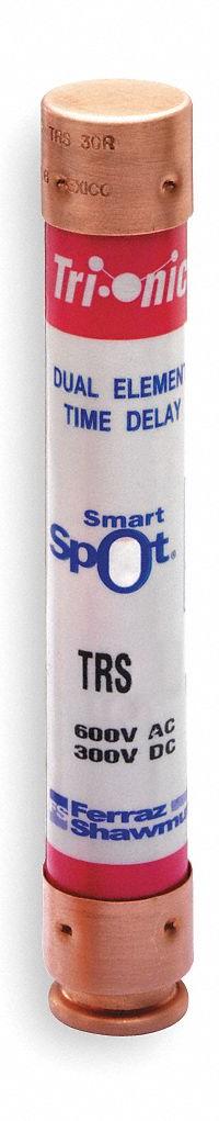 MERSEN Fuse: Class RK5, TRS-RID Series, Time-Delay, 30 A, 600 V AC, 300 V DC, Indicating (MPN TRS30RID). Key specifications — Series: TRS-RID.