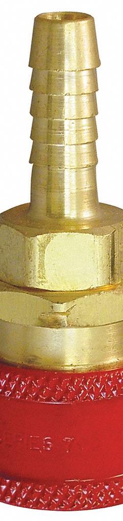 HANSEN Quick Coupler Body: Hose Barb, 1/4" (MPN RD706). Key specifications — Manufacturer Part Number: RD706; Hose Connection Gender: Male; Hose Connection Size: 1/4 in; Hose Connection Type: Hose Barb; Locking Type: Sleeve; Brand: HANSEN; Color Code: Red.