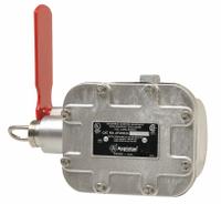 APPLETON ELECTRIC Emergency Cable Pull Switch: AFUX Series, Left Pull Cord, 15 lb Pull Force (MPN AFUX0333-70). Key specifications — Case Material: Cast Aluminum; Horsepower: 1 HP @ 125V AC; IP Rating: Not Rated; Reset: Actuator; Indicator: Flag Arm; Wiring Entry: Conduit; Manufacturer Part Number: AFUX0333-70; Action: Maintained.