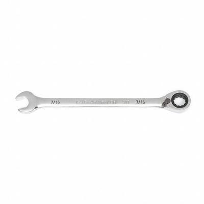 GEARWRENCH Combination Ratcheting Wrench: Alloy Steel, Full Polish Chrome, 7/16 in Head Size - SAE 12-Point Ratcheting Combination Wrenches