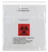 Specimen Transfer Bag: LDPE, Biohazard, 1.75 mil Thick, Clear, 10 in Overall Ht, 59-93, 1,000 PK. Key specifications — Brand: MEDEGEN MEDICAL PRODUCTS; Closure Type: Adhesive; Product Type: Specimen Transport Bag; Manufacturer Part Number: 59-93; Color: Clear; Display Sell UOM: PK; Legend: Biohazard.