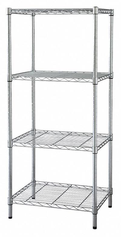 APPROVED VENDOR Wire Shelving Unit: Starter, 48 in x 18 in, 74 in Overall Ht, 4 Shelves - Stationary Wire Shelving for Dry Use