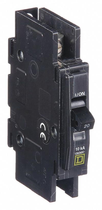 SQUARE D Miniature Circuit Breaker: 20 A, 120/240V AC, Single Phase, 10kA at 120/240V AC - QOU Series, Unit-Mount Square D Miniature Circuit Breakers