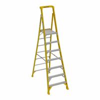 WERNER Platform Stepladder: 7 ft Ladder Size, Fiberglass, 375 lb Load Capacity, 38 lb Wt (MPN PD7307). Key specifications — Brand: WERNER; Included Features: Guard Rail.