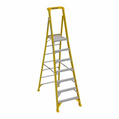 WERNER Platform Stepladder: 7 ft Ladder Size, Fiberglass, 375 lb Load Capacity - General Purpose Podium Stepladders